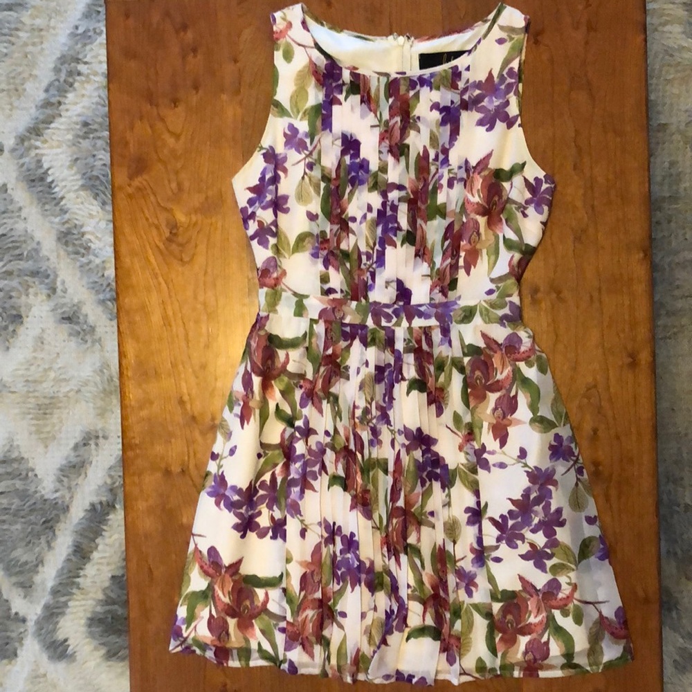 NWOT floral dress by Jack. Size 2. Pale cream with purple and burgundy orchids.